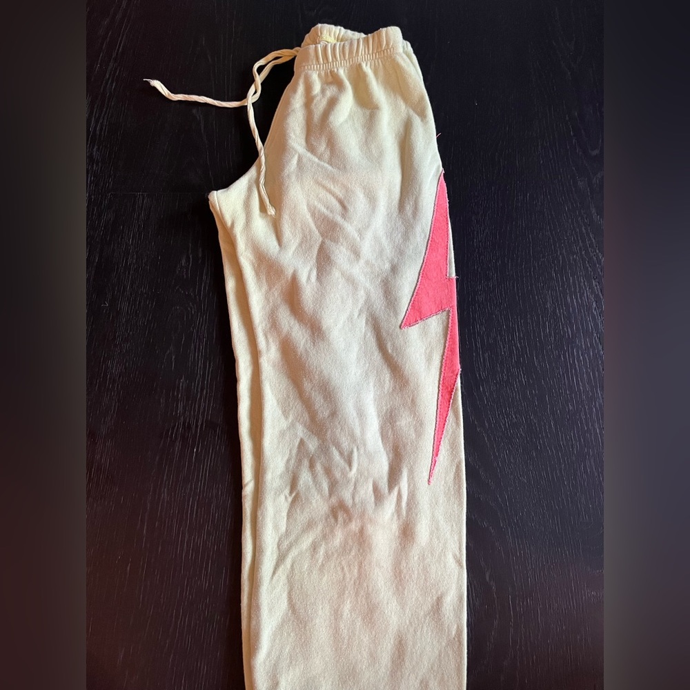 Aviator Nation neon yellow and orange lightning bolt sweatpants SIZE XS